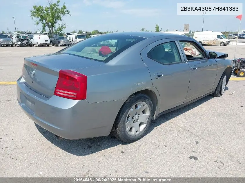 2007 Dodge Charger VIN: 2B3KA43G87H841383 Lot: 20164645