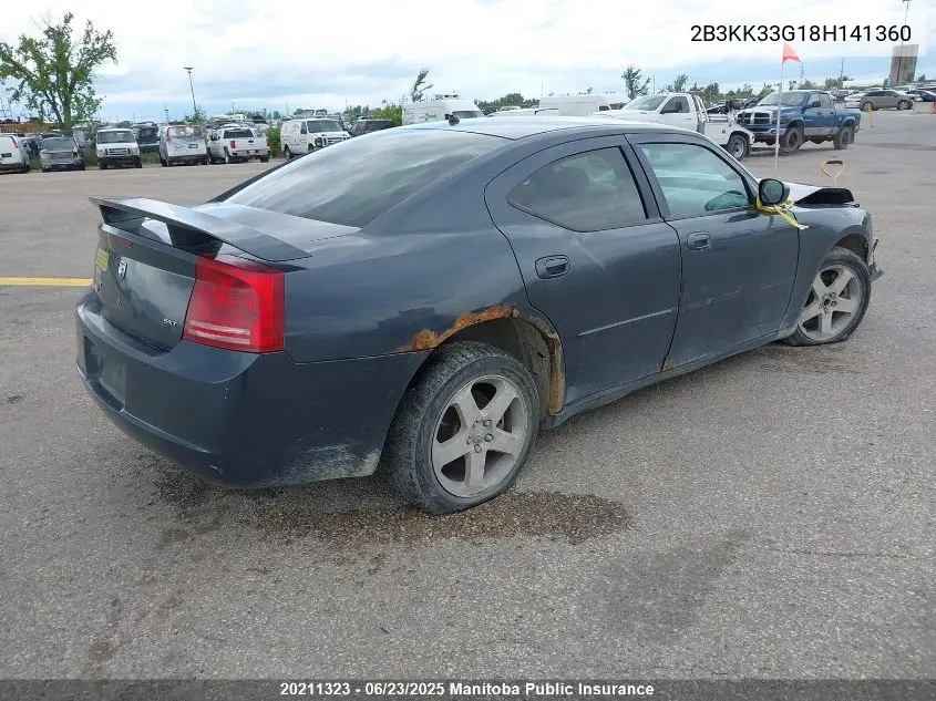 2008 Dodge Charger Sxt VIN: 2B3KK33G18H141360 Lot: 20211323