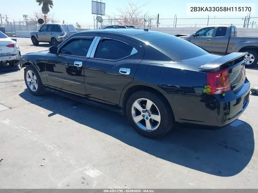 2008 Dodge Charger Sxt VIN: 2B3KA33G58H115170 Lot: 42211790