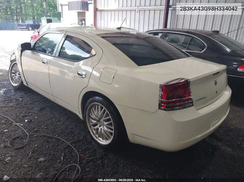 2008 Dodge Charger VIN: 2B3KA43G98H334042 Lot: 42603893