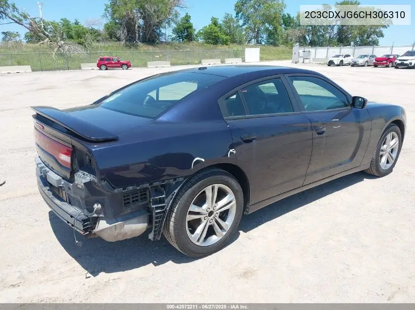2012 Dodge Charger Sxt VIN: 2C3CDXJG6CH306310 Lot: 42572211