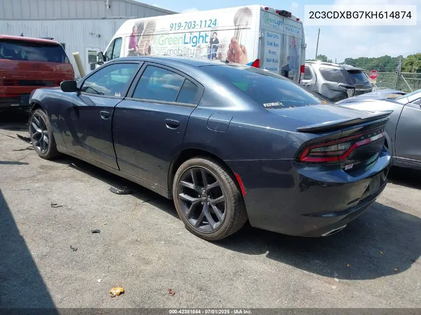 2019 Dodge Charger Sxt Rwd VIN: 2C3CDXBG7KH614874 Lot: 42381844
