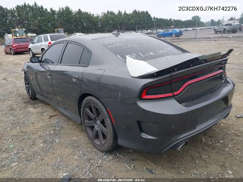 2019 Dodge Charger Scat Pack Rwd VIN: 2C3CDXGJ7KH742276 Lot: 42588195