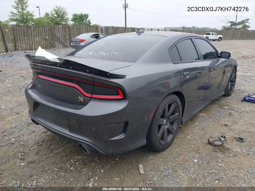 2019 Dodge Charger Scat Pack Rwd VIN: 2C3CDXGJ7KH742276 Lot: 42588195