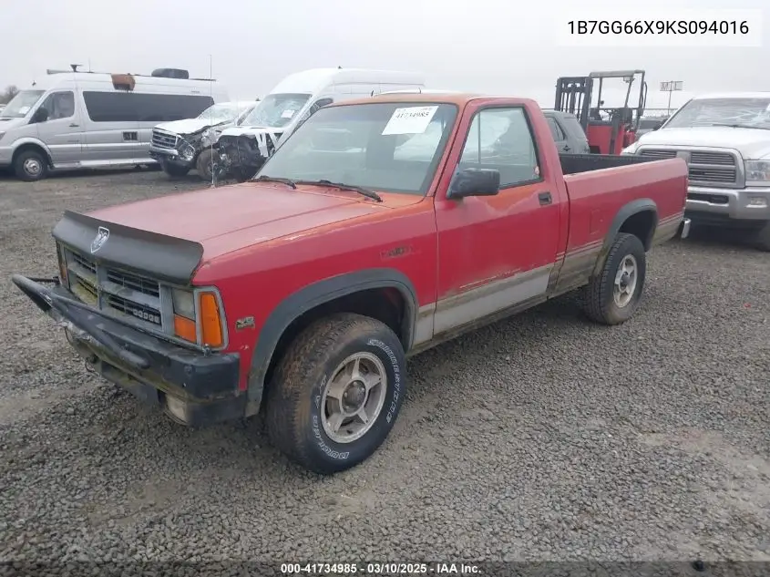 1989 Dodge Dakota Sport VIN: 1B7GG66X9KS094016 Lot: 41734985