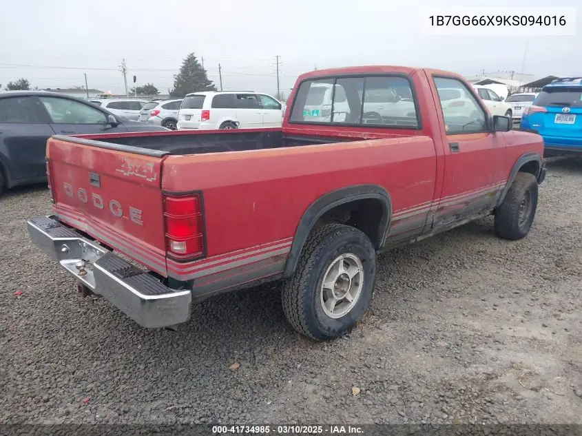 1989 Dodge Dakota Sport VIN: 1B7GG66X9KS094016 Lot: 41734985
