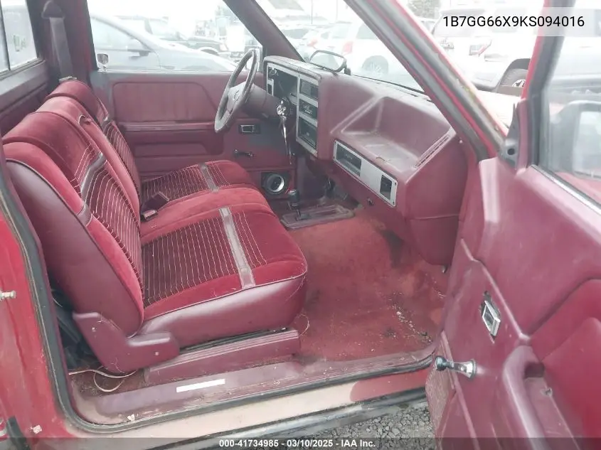 1989 Dodge Dakota Sport VIN: 1B7GG66X9KS094016 Lot: 41734985