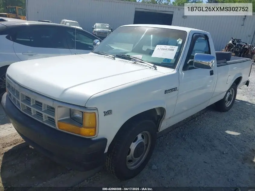 1991 Dodge Dakota VIN: 1B7GL26XXMS302752 Lot: 42060308