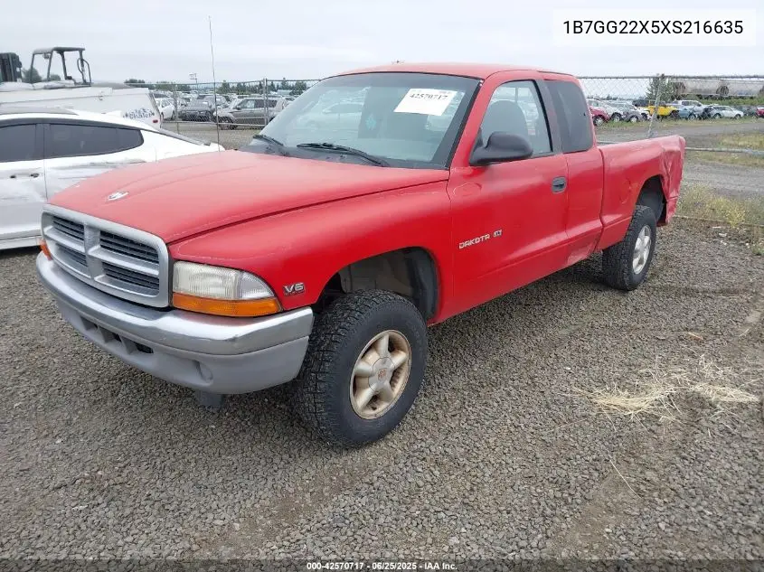 1999 Dodge Dakota Slt/Sport VIN: 1B7GG22X5XS216635 Lot: 42570717