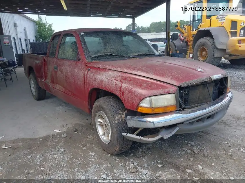 2000 Dodge Dakota Slt/Sport VIN: 1B7GL22X2YS587779 Lot: 42231475