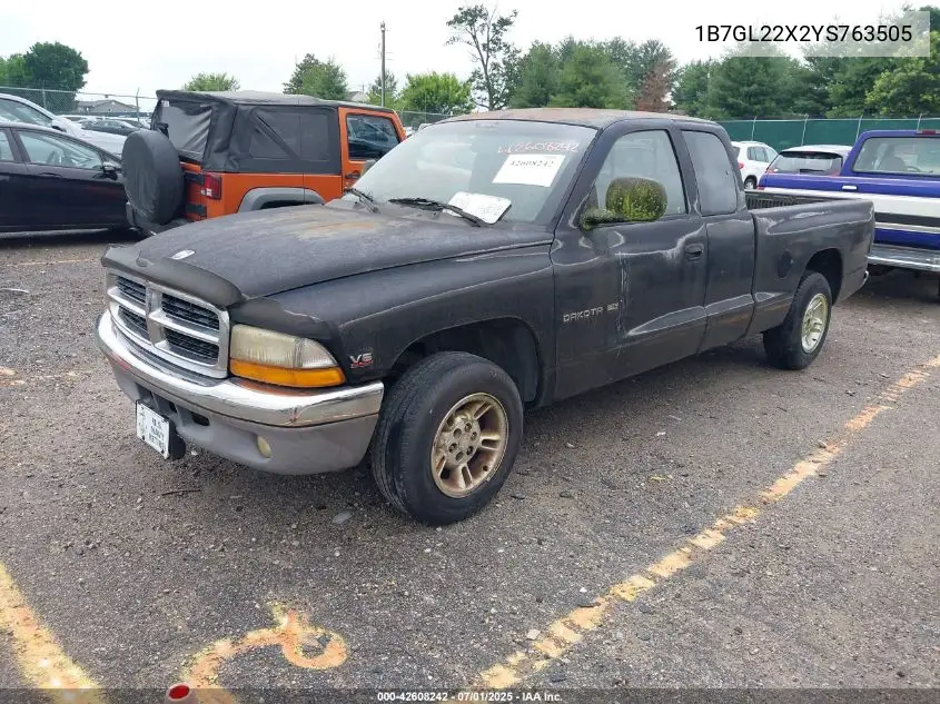 2000 Dodge Dakota VIN: 1B7GL22X2YS763505 Lot: 42608242