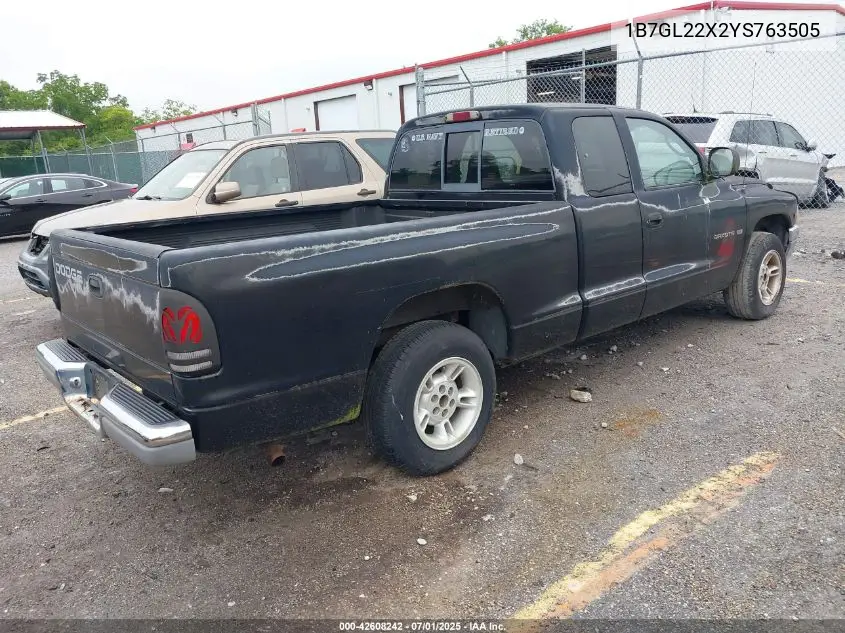 2000 Dodge Dakota VIN: 1B7GL22X2YS763505 Lot: 42608242