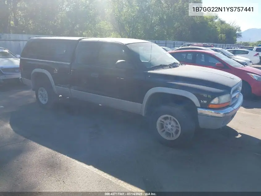 2000 Dodge Dakota Slt/Sport VIN: 1B7GG22N1YS757441 Lot: 42717341