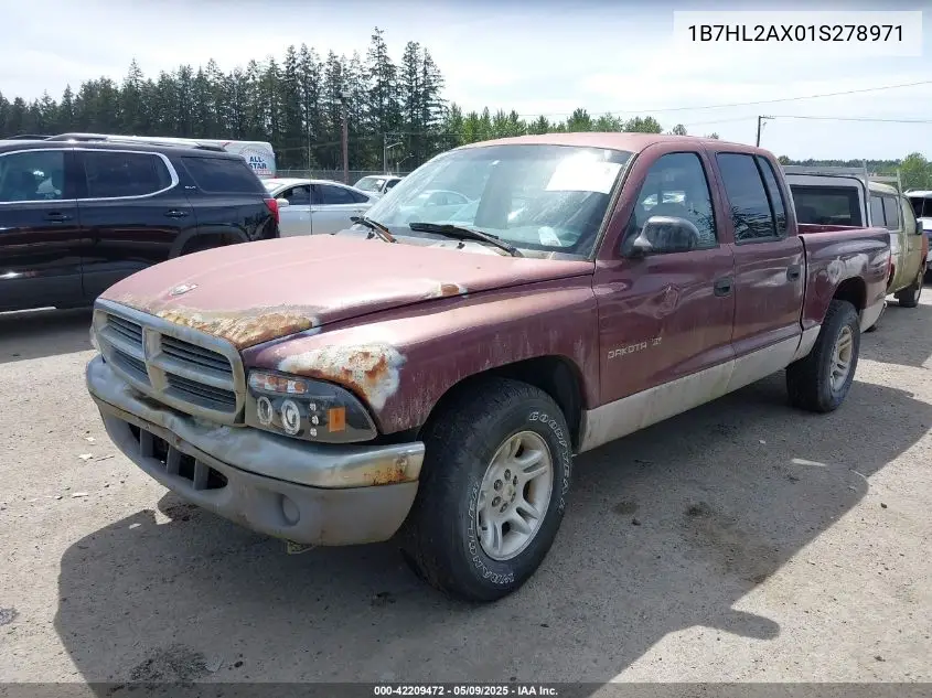 2001 Dodge Dakota Slt/Sport VIN: 1B7HL2AX01S278971 Lot: 42209472