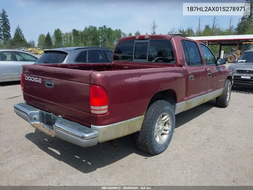 2001 Dodge Dakota Slt/Sport VIN: 1B7HL2AX01S278971 Lot: 42209472