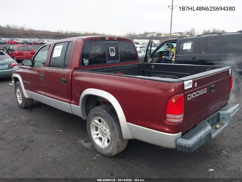 2002 Dodge Dakota Slt VIN: 1B7HL48N62S694380 Lot: 42008125