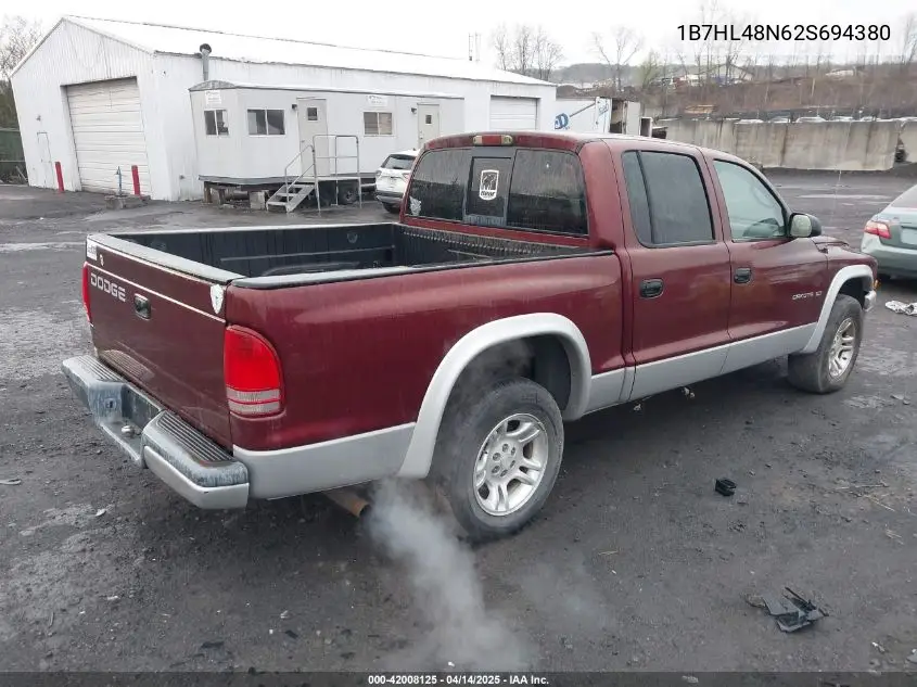 2002 Dodge Dakota Slt VIN: 1B7HL48N62S694380 Lot: 42008125