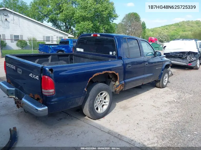 2002 Dodge Dakota Slt VIN: 1B7HG48N62S725339 Lot: 42223264