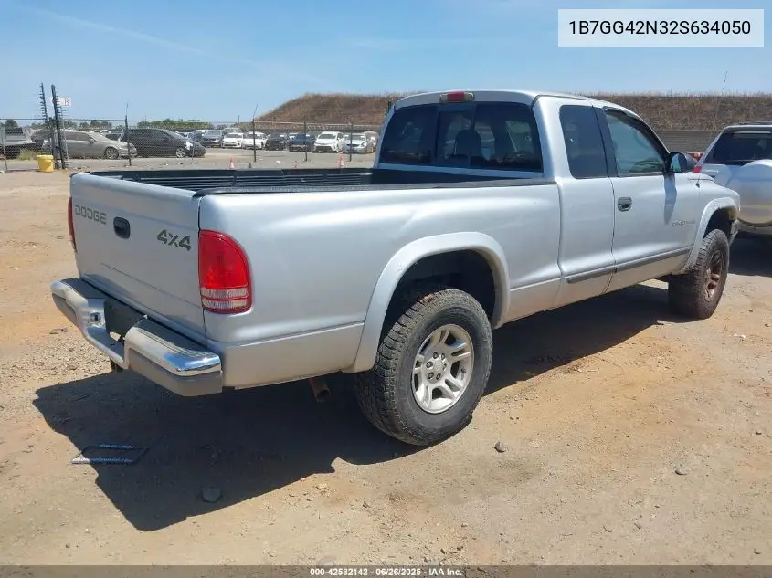 2002 Dodge Dakota Slt VIN: 1B7GG42N32S634050 Lot: 42582142