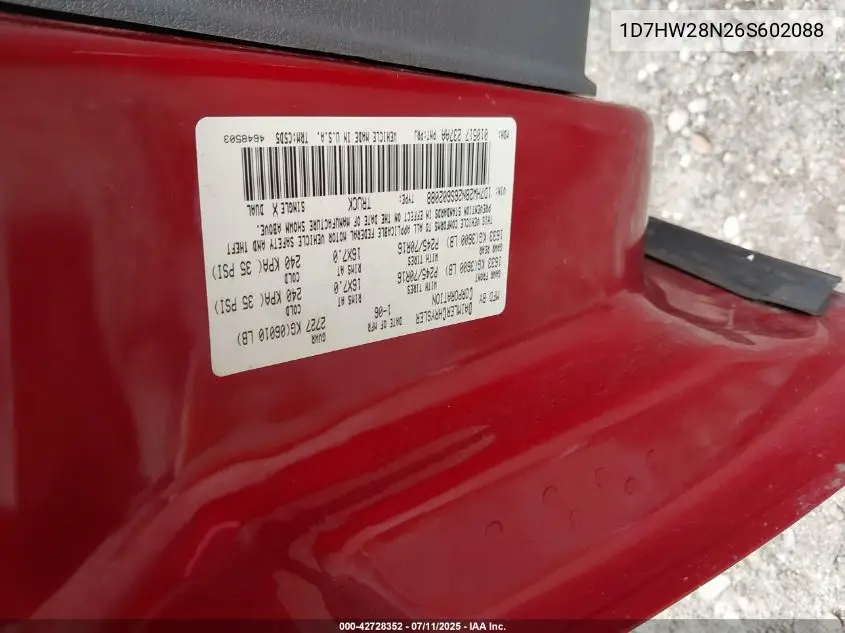 2006 Dodge Dakota St VIN: 1D7HW28N26S602088 Lot: 42728352