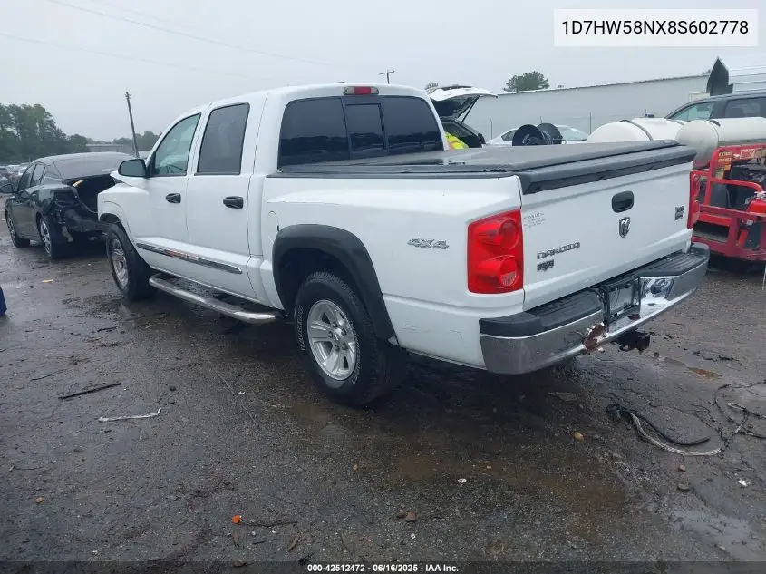 2008 Dodge Dakota Quad Laramie VIN: 1D7HW58NX8S602778 Lot: 42512472