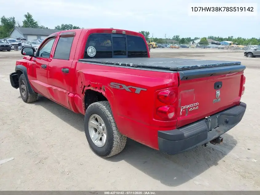2008 Dodge Dakota Sxt/Bighorn/Lonestar VIN: 1D7HW38K78S519142 Lot: 42718182
