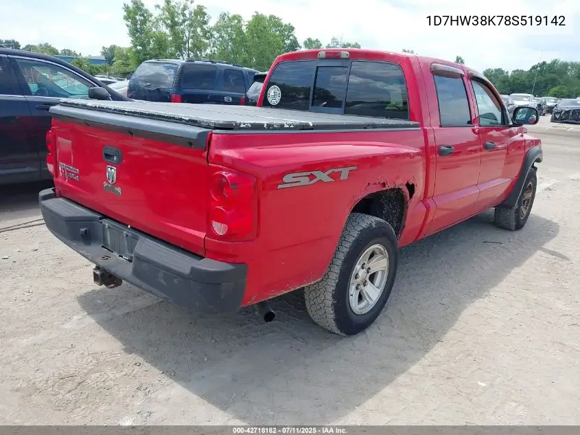 2008 Dodge Dakota Sxt/Bighorn/Lonestar VIN: 1D7HW38K78S519142 Lot: 42718182