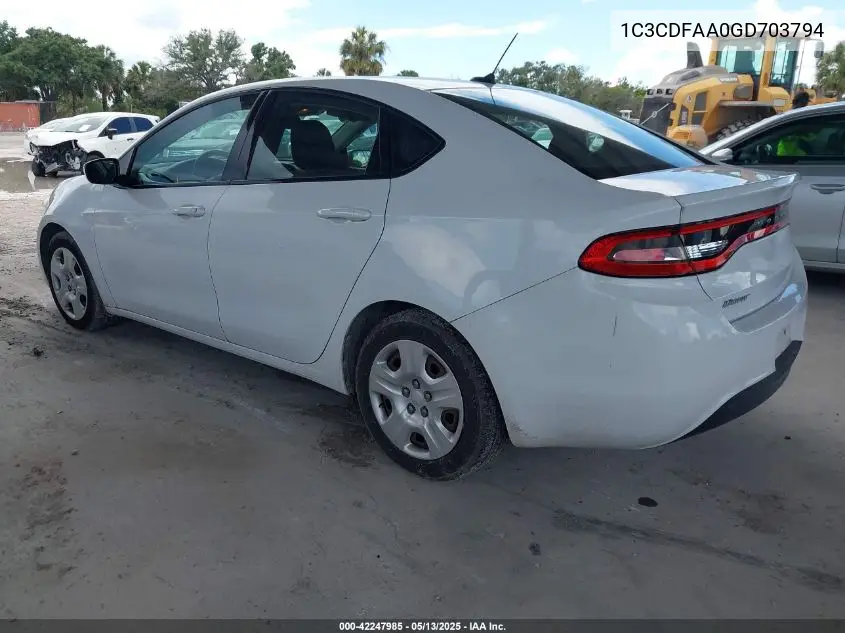 2016 Dodge Dart Se VIN: 1C3CDFAA0GD703794 Lot: 42247985