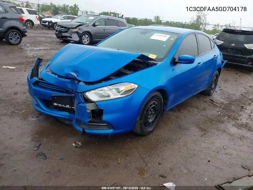 2016 Dodge Dart Se VIN: 1C3CDFAA5GD704178 Lot: 42251181