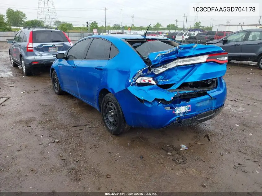 2016 Dodge Dart Se VIN: 1C3CDFAA5GD704178 Lot: 42251181