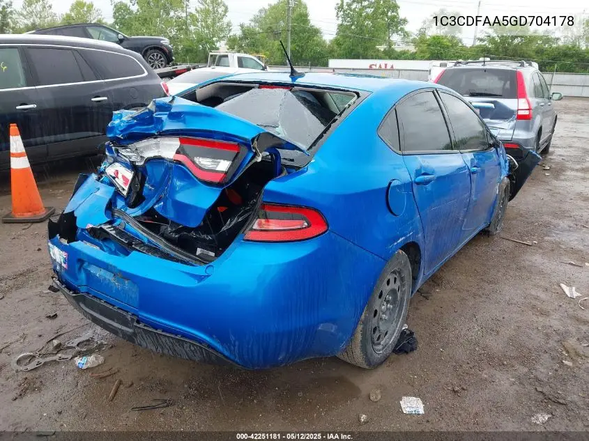 2016 Dodge Dart Se VIN: 1C3CDFAA5GD704178 Lot: 42251181