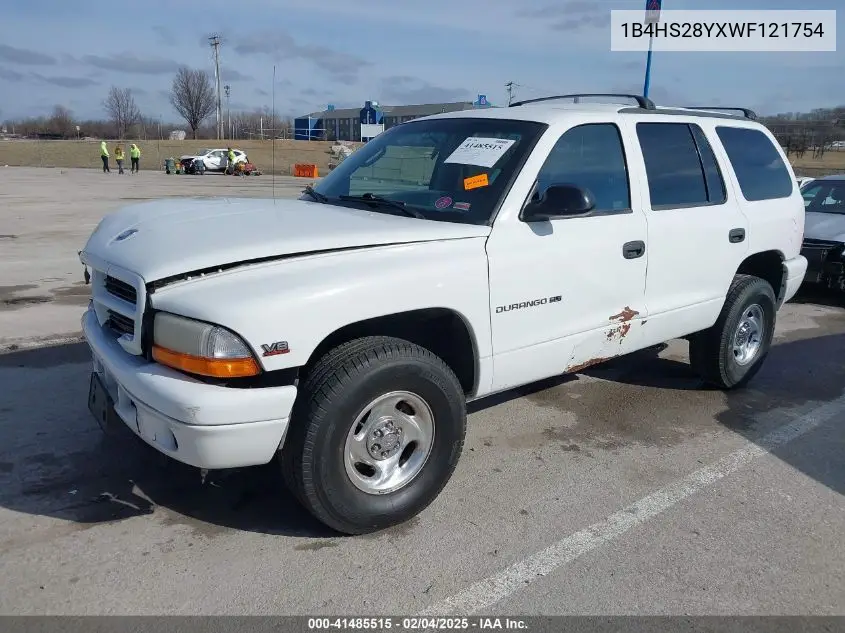 1998 Dodge Durango Slt VIN: 1B4HS28YXWF121754 Lot: 41485515