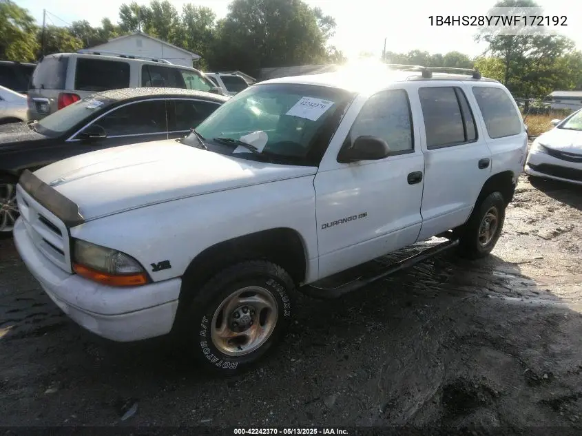 1998 Dodge Durango Slt VIN: 1B4HS28Y7WF172192 Lot: 42242370