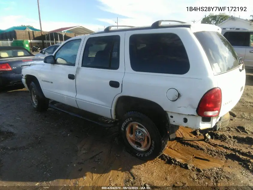 1998 Dodge Durango Slt VIN: 1B4HS28Y7WF172192 Lot: 42242370
