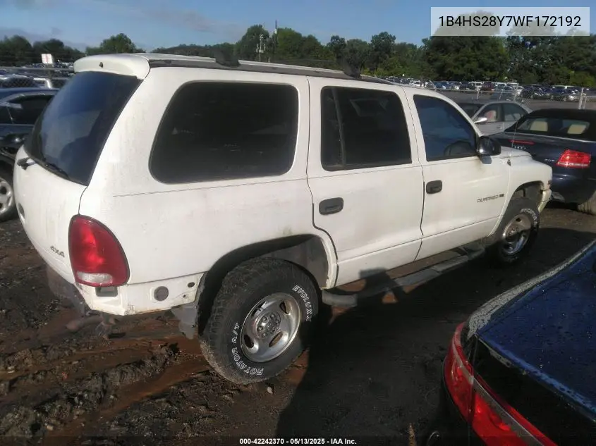 1998 Dodge Durango Slt VIN: 1B4HS28Y7WF172192 Lot: 42242370