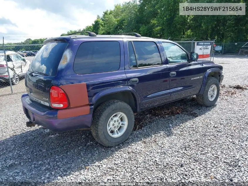 1998 Dodge Durango Slt VIN: 1B4HS28Y5WF215654 Lot: 42521189