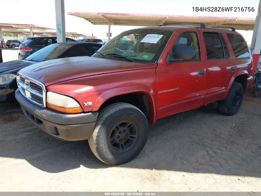1998 Dodge Durango Slt VIN: 1B4HS28Z6WF216756 Lot: 42545159