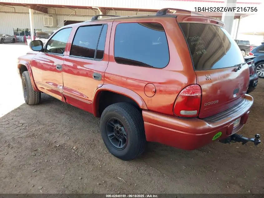 1998 Dodge Durango Slt VIN: 1B4HS28Z6WF216756 Lot: 42545159