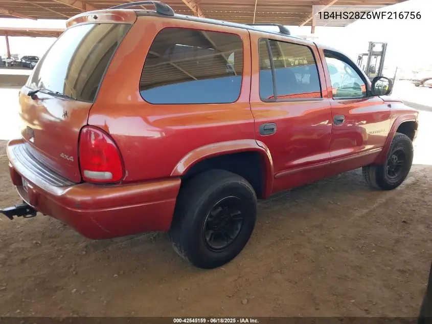 1998 Dodge Durango Slt VIN: 1B4HS28Z6WF216756 Lot: 42545159