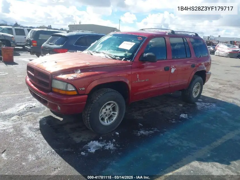 2000 Dodge Durango VIN: 1B4HS28Z3YF179717 Lot: 41781115
