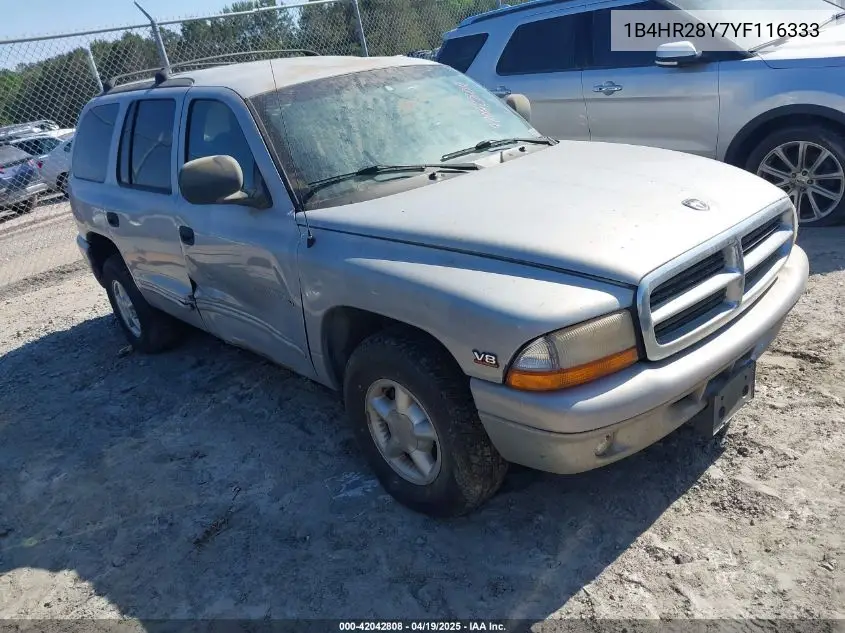 2000 Dodge Durango VIN: 1B4HR28Y7YF116333 Lot: 42042808