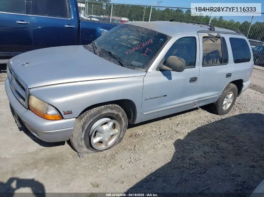 2000 Dodge Durango VIN: 1B4HR28Y7YF116333 Lot: 42042808