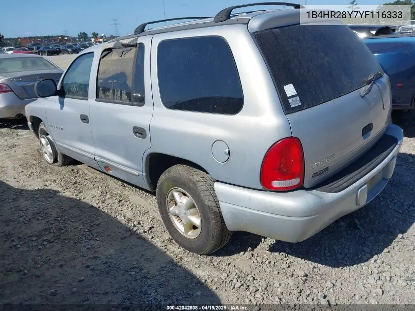 2000 Dodge Durango VIN: 1B4HR28Y7YF116333 Lot: 42042808