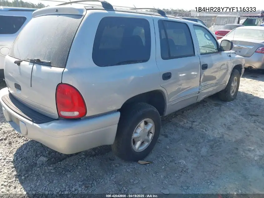 2000 Dodge Durango VIN: 1B4HR28Y7YF116333 Lot: 42042808