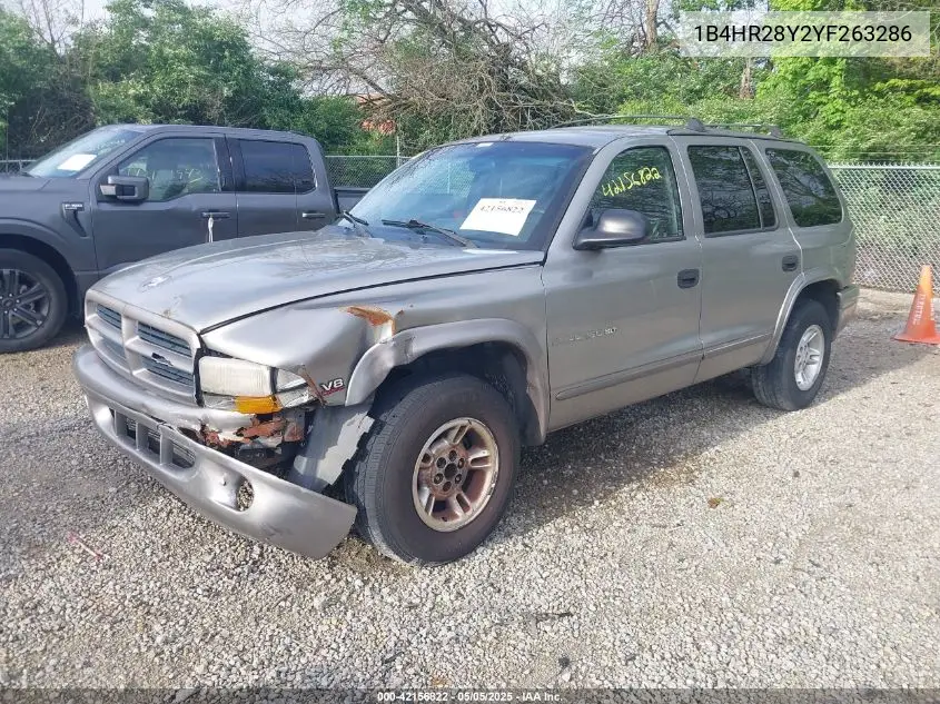 2000 Dodge Durango VIN: 1B4HR28Y2YF263286 Lot: 42156822
