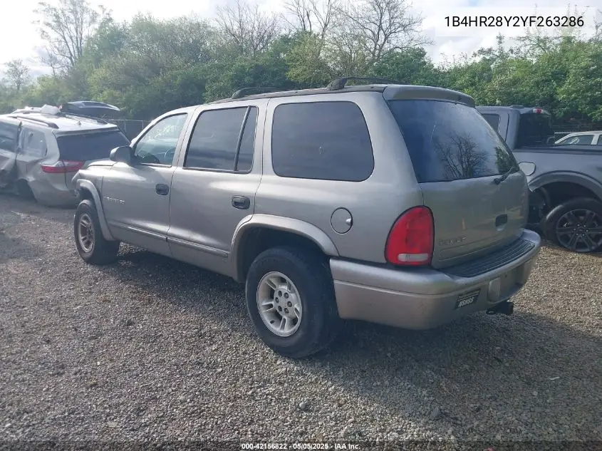 2000 Dodge Durango VIN: 1B4HR28Y2YF263286 Lot: 42156822