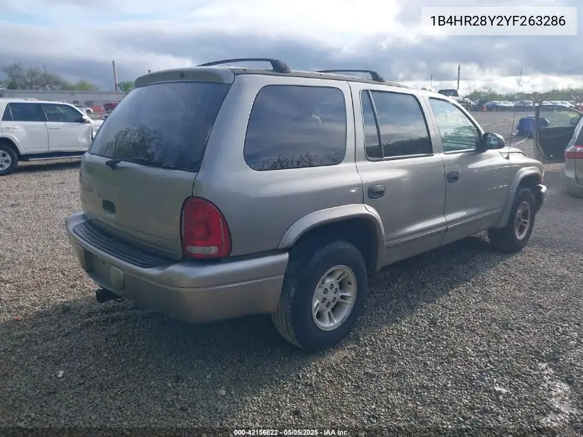 2000 Dodge Durango VIN: 1B4HR28Y2YF263286 Lot: 42156822