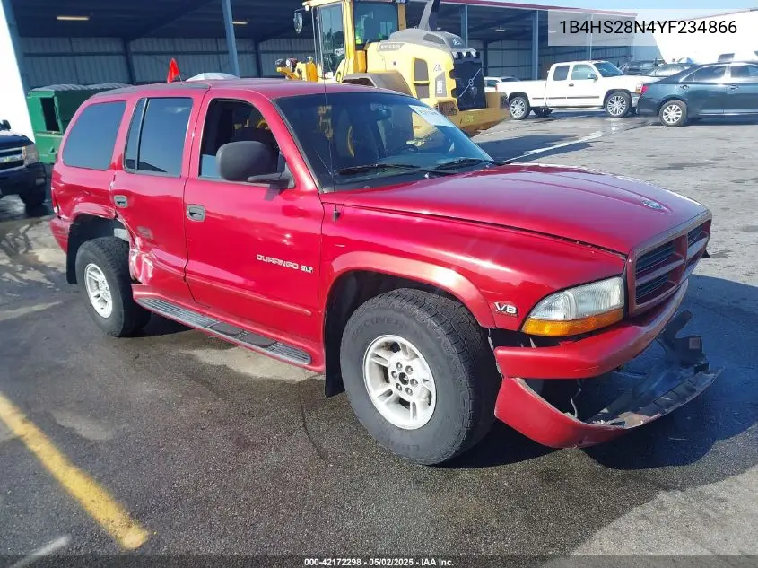 2000 Dodge Durango VIN: 1B4HS28N4YF234866 Lot: 42172298