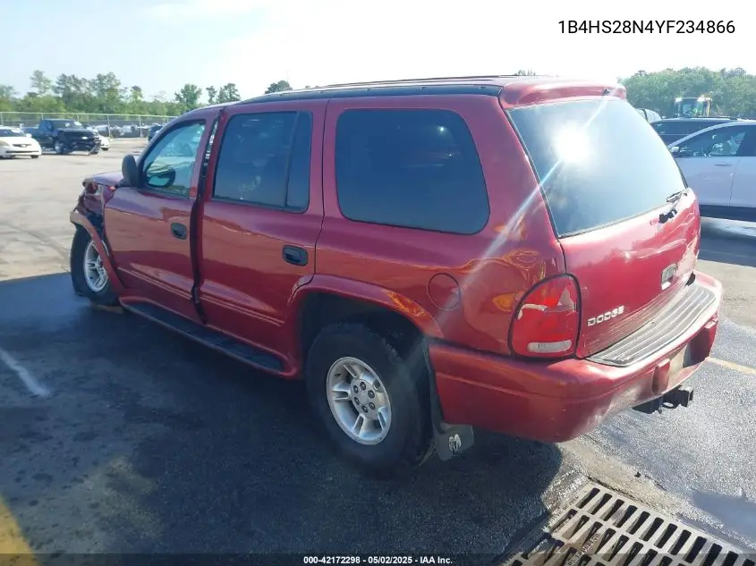 2000 Dodge Durango VIN: 1B4HS28N4YF234866 Lot: 42172298