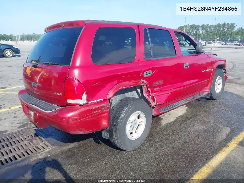 2000 Dodge Durango VIN: 1B4HS28N4YF234866 Lot: 42172298